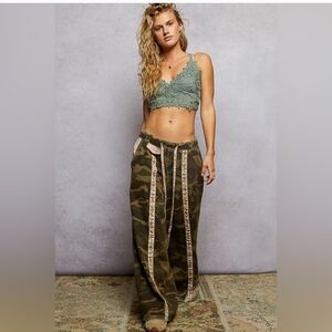 NWOT POL Camouflage Flare Jeans with Lace Trim